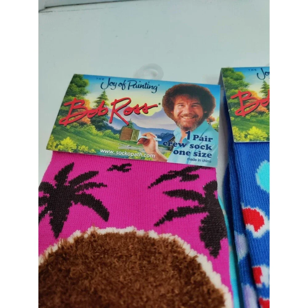 Bob Ross Set Of 3 Pairs Crazy Novelty Socks Happy Little Clouds Adult One Size